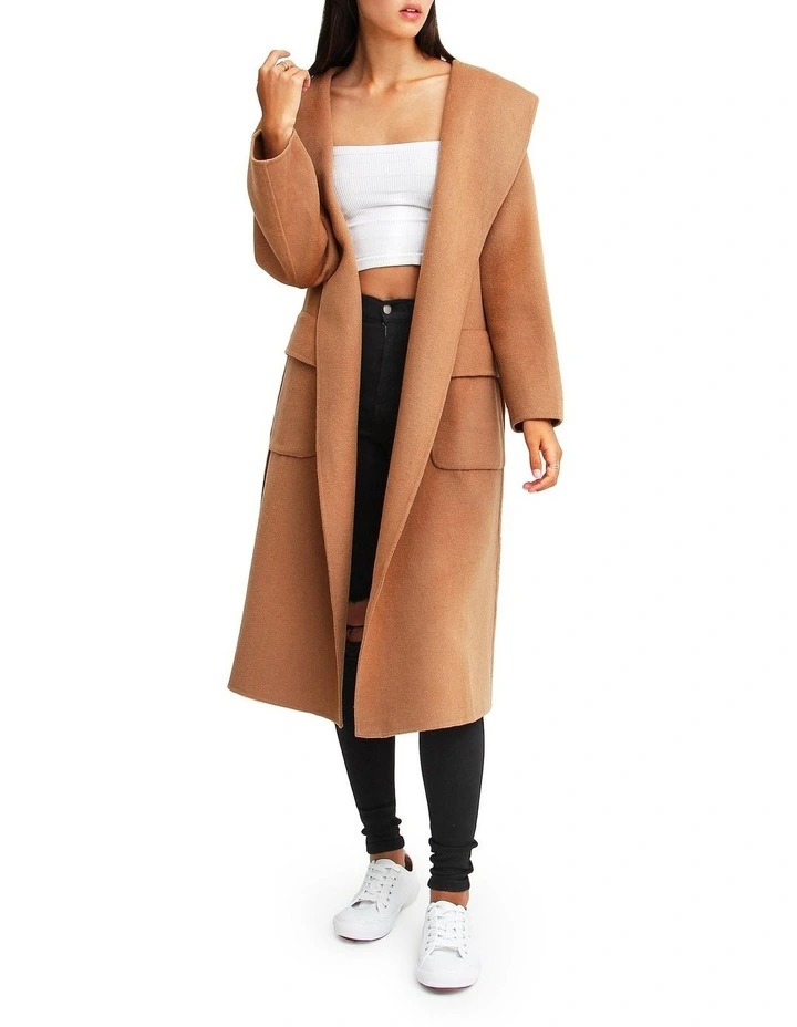 Runaway Wool Blend Robe Coat in Dark Camel image 1
