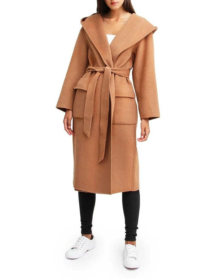 Runaway Wool Blend Robe Coat in Dark Camel image 3