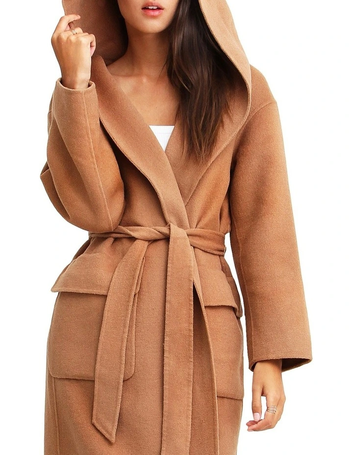 Runaway Wool Blend Robe Coat in Dark Camel image 5