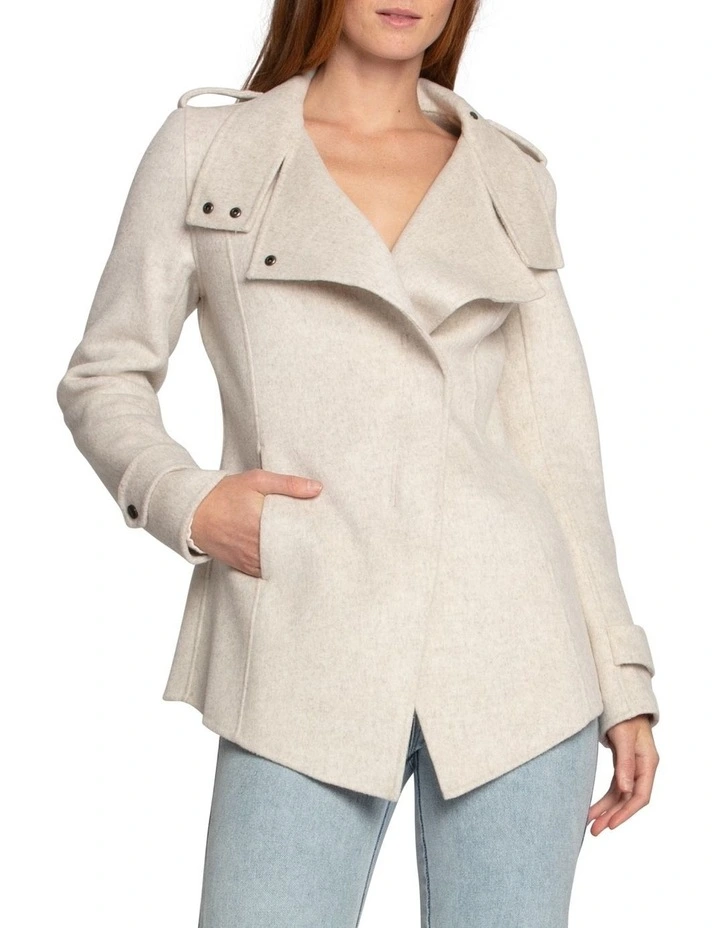 Bad Girl Wool Blend Moto Coat in Oat Marle image 2