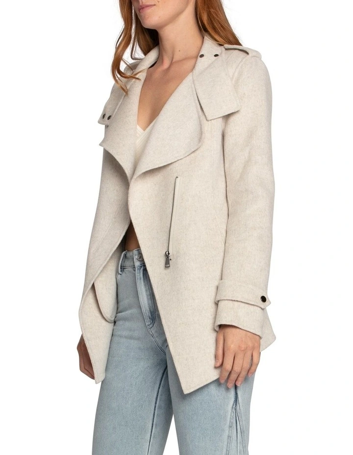 Bad Girl Wool Blend Moto Coat in Oat Marle image 3