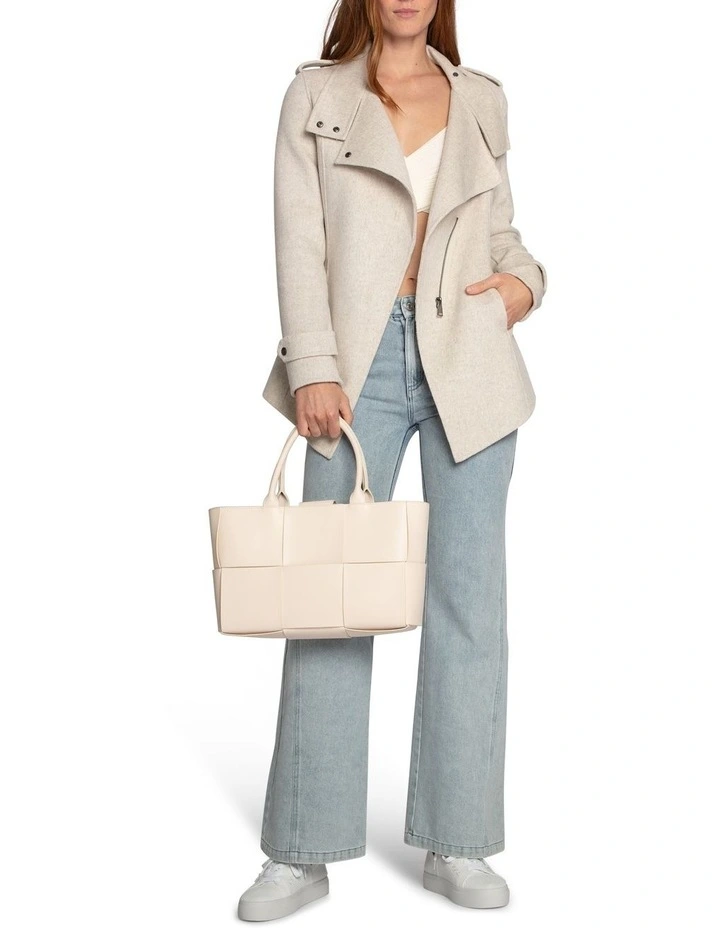 Bad Girl Wool Blend Moto Coat in Oat Marle image 7