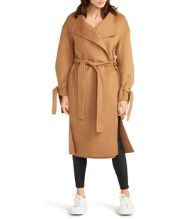 Head Over Heels Collarless Robe Coat in Camel