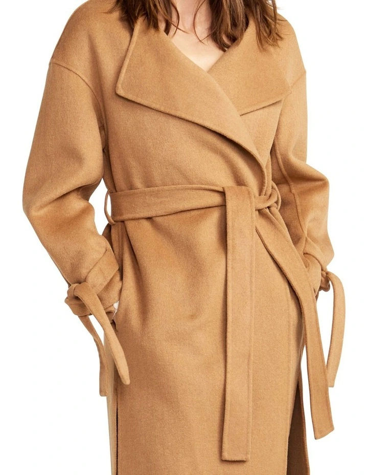 Head Over Heels Collarless Robe Coat in Camel image 2