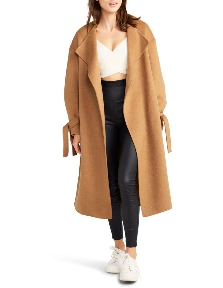 Head Over Heels Collarless Robe Coat in Camel image 4