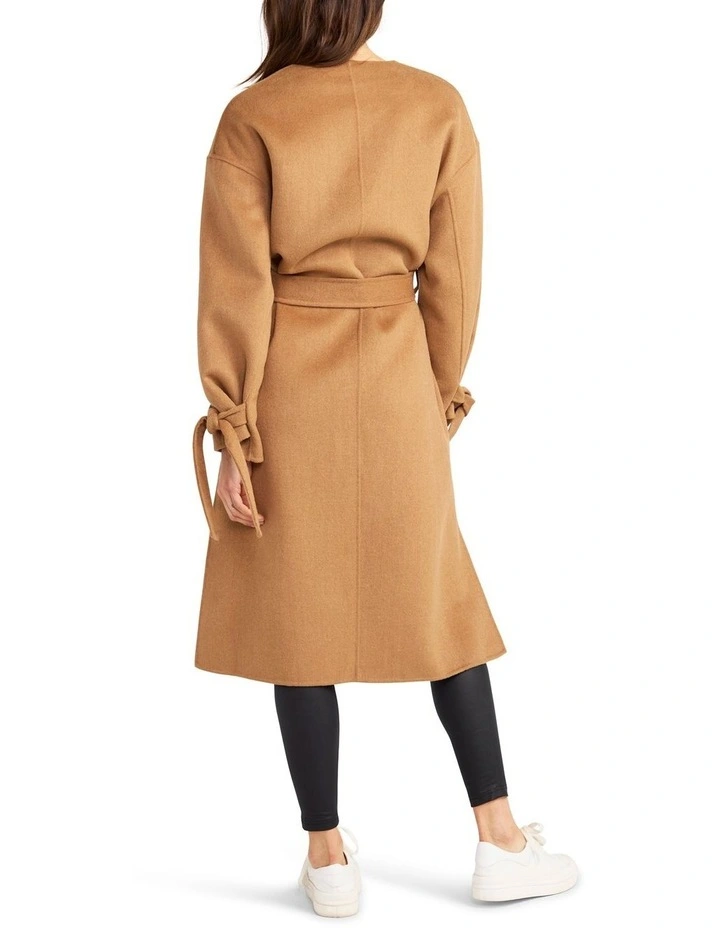 Head Over Heels Collarless Robe Coat in Camel image 5