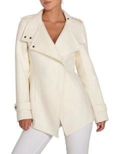 Bad Girl Wool Blend Moto Coat in Cream