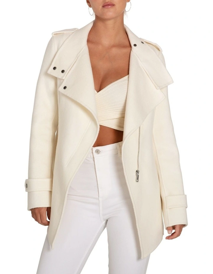 Bad Girl Wool Blend Moto Coat in Cream image 2