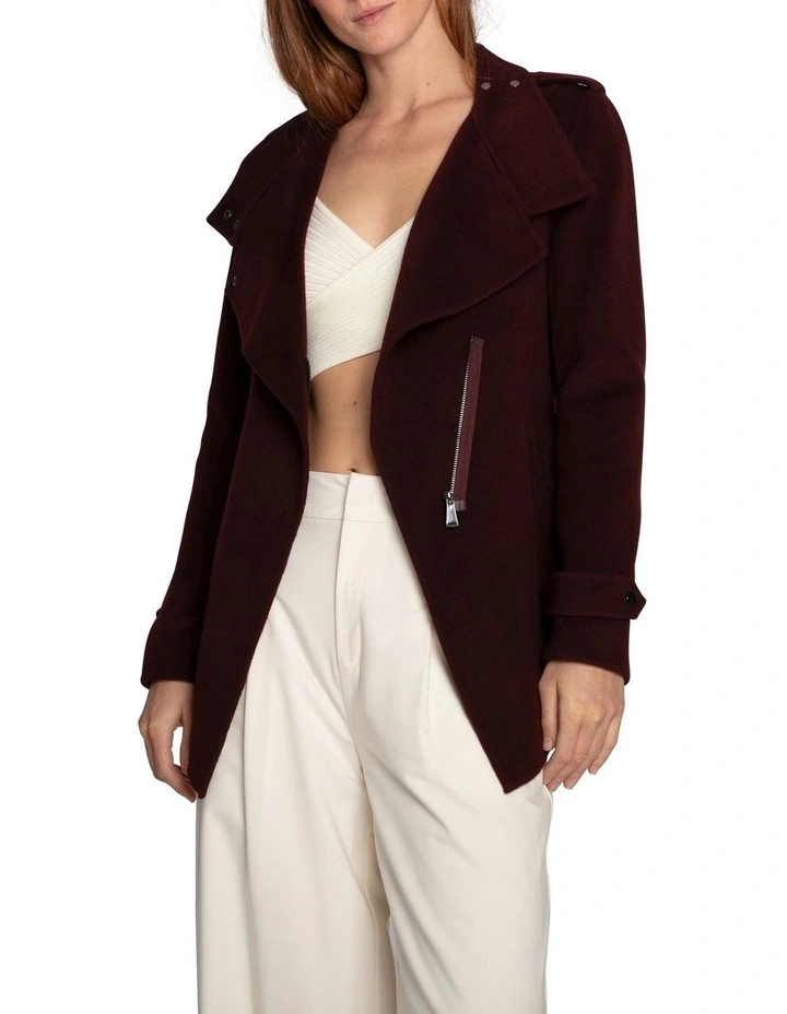 Bad Girl Wool Blend Moto Coat in Burgundy image 2