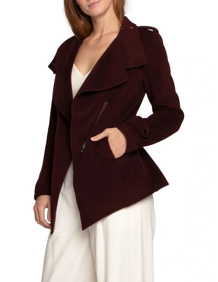 Bad Girl Wool Blend Moto Coat in Burgundy image 3
