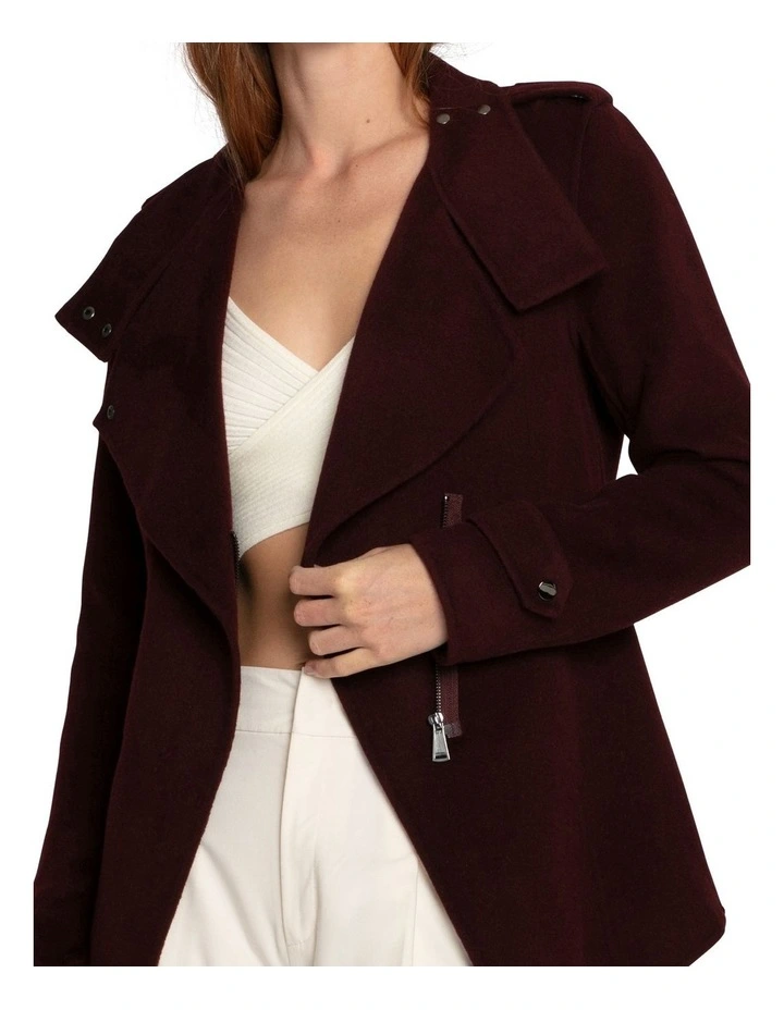 Bad Girl Wool Blend Moto Coat in Burgundy image 5