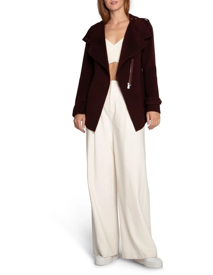 Bad Girl Wool Blend Moto Coat in Burgundy image 6