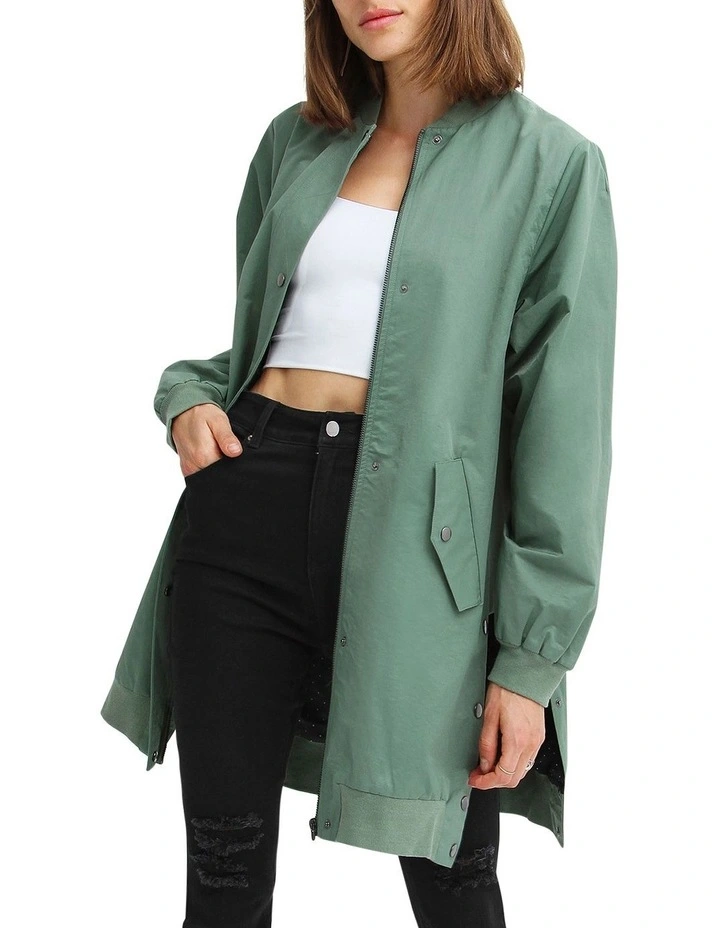 Chasing You Long Bomber Jacket in Military image 1