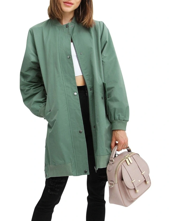 Chasing You Long Bomber Jacket in Military image 5