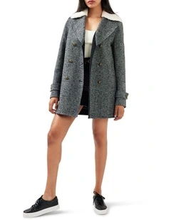 Liberty Sherpa Collar Wool Blend Coat in Charcoal