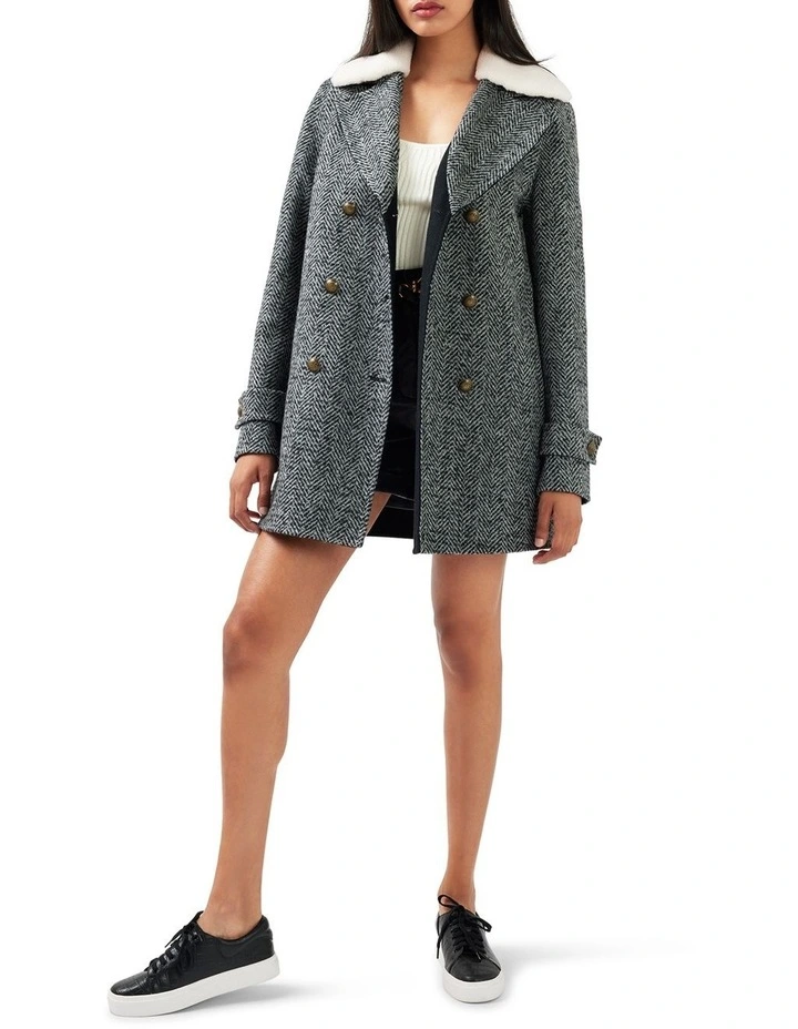 Liberty Sherpa Collar Wool Blend Coat in Charcoal image 1