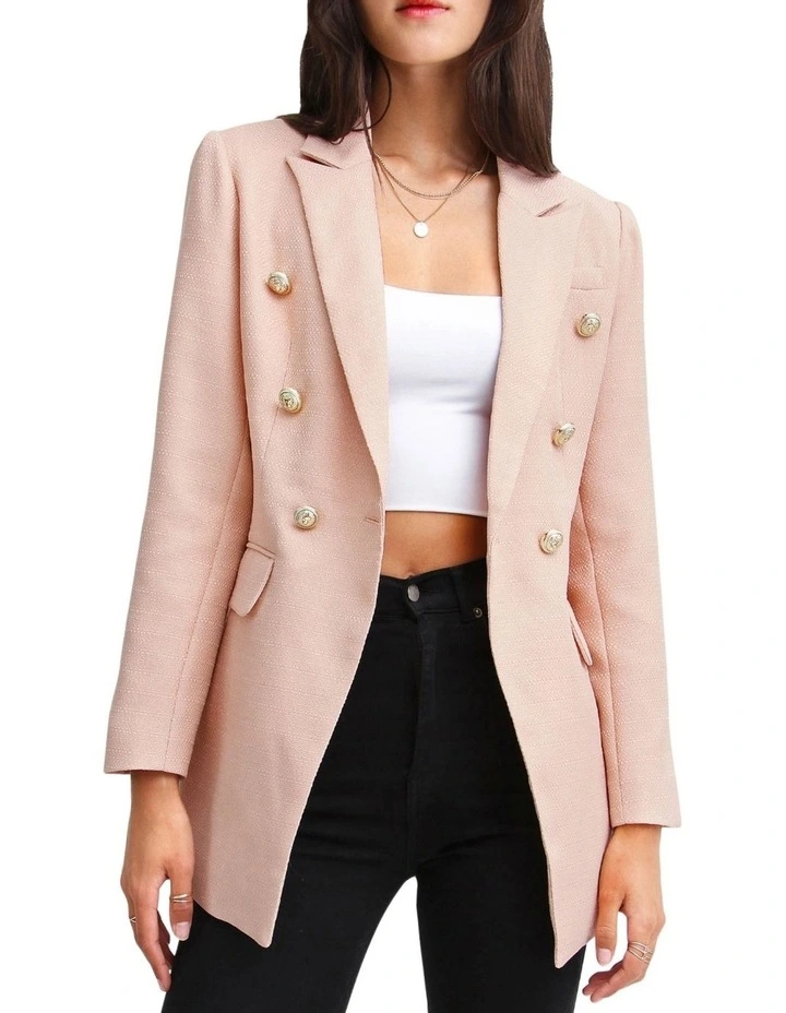 Princess Polina Textured Weave Blazer in Blush image 1