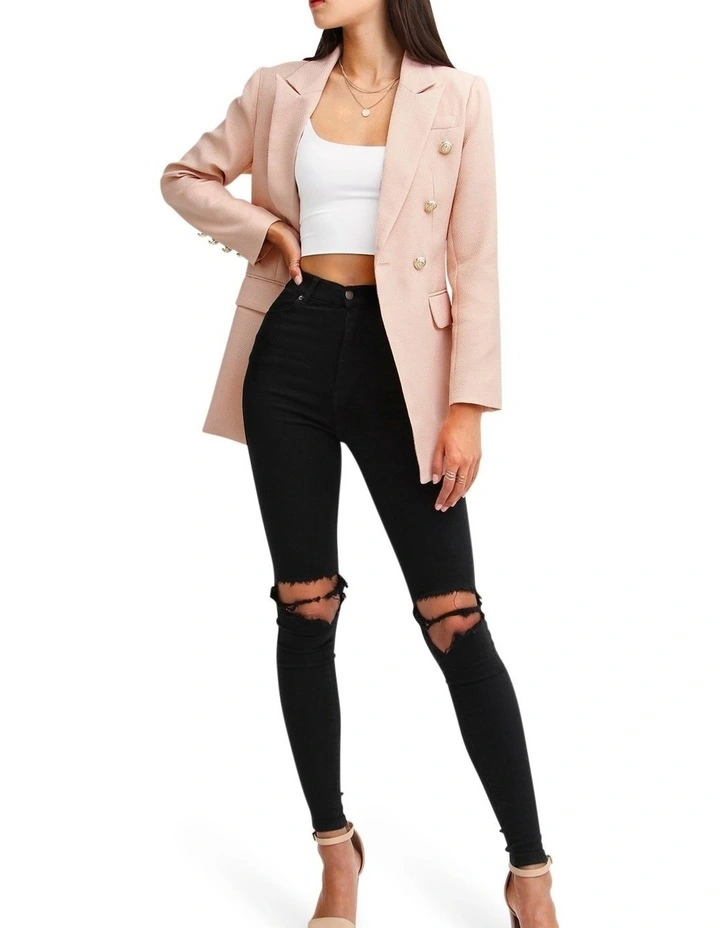 Princess Polina Textured Weave Blazer in Blush image 3