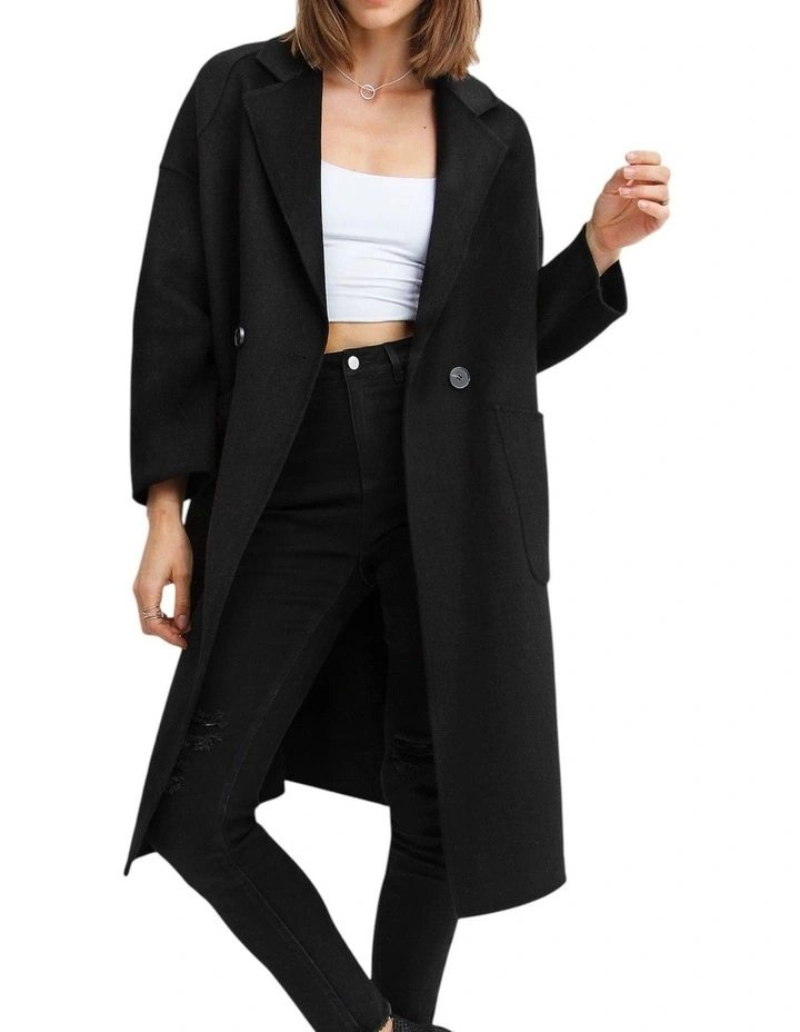 Publisher Double-Breasted Wool Blend Coat in Black image 4