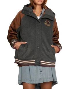 Remix Bomber Varisty Jacket in Grey Melange