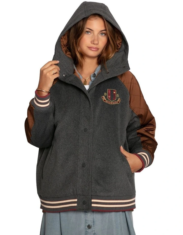 Remix Bomber Varisty Jacket in Grey Melange image 2