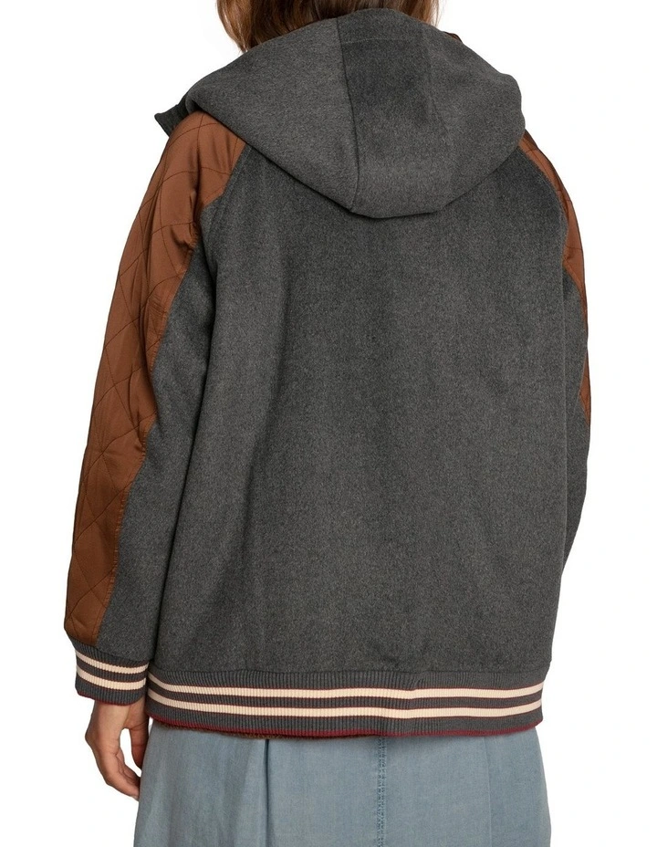 Remix Bomber Varisty Jacket in Grey Melange image 3