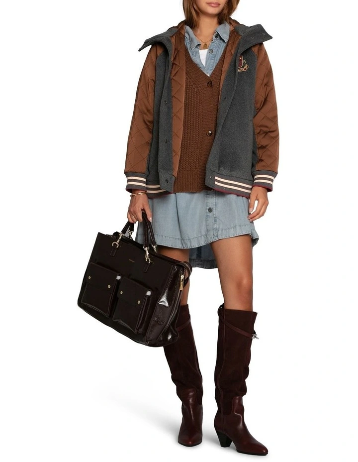 Remix Bomber Varisty Jacket in Grey Melange image 4