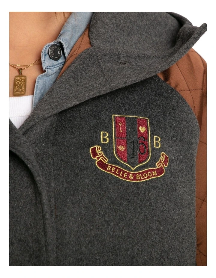 Remix Bomber Varisty Jacket in Grey Melange image 5