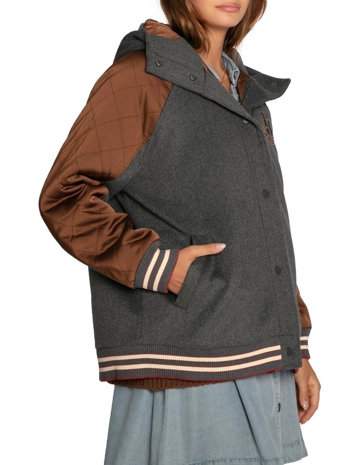 Remix Bomber Varisty Jacket in Grey Melange image 6