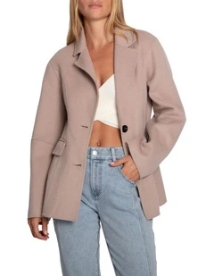 Stuck On You Wool Blend Cinched Waist Blazer in Sand