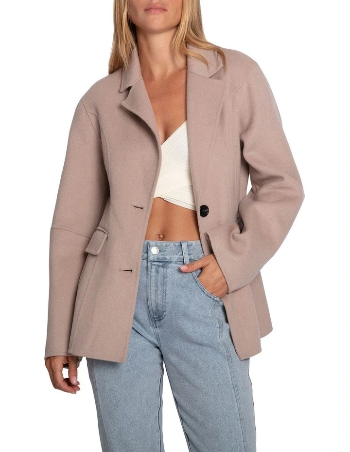 Stuck On You Wool Blend Cinched Waist Blazer in Sand image 1
