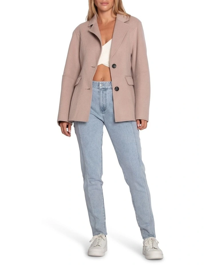 Stuck On You Wool Blend Cinched Waist Blazer in Sand image 4
