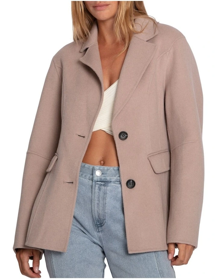 Stuck On You Wool Blend Cinched Waist Blazer in Sand image 6