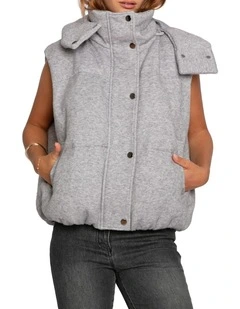 Golden Hour Hooded Puffer Vest in Grey Melange