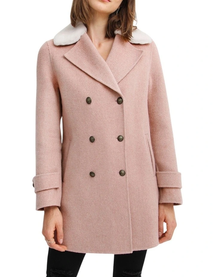 Liberty Sherpa Collar Wool Blend Coat in Blush image 3