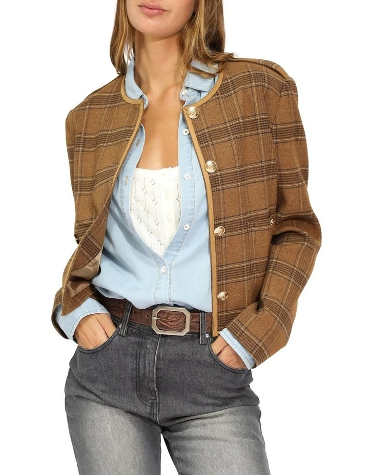 Dynasty Boxy Paisley Jacket in Caramel/Black Check image 1