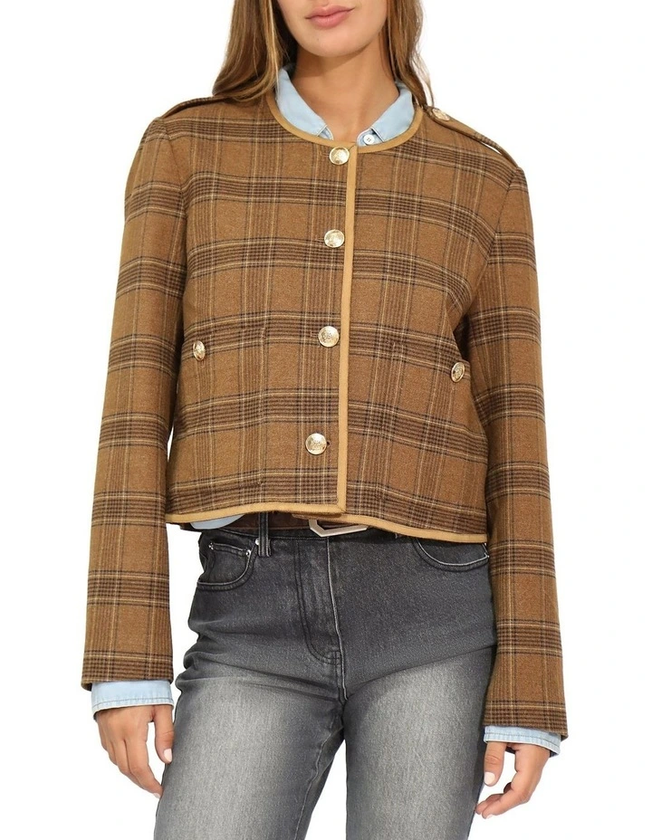 Dynasty Boxy Paisley Jacket in Caramel/Black Check image 2
