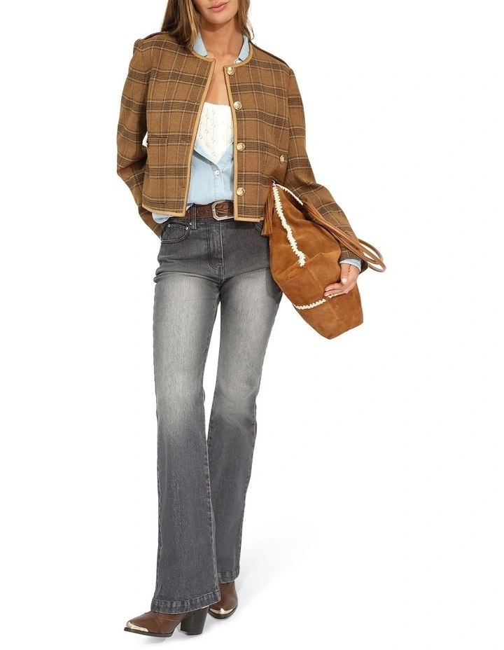 Dynasty Boxy Paisley Jacket in Caramel/Black Check image 3