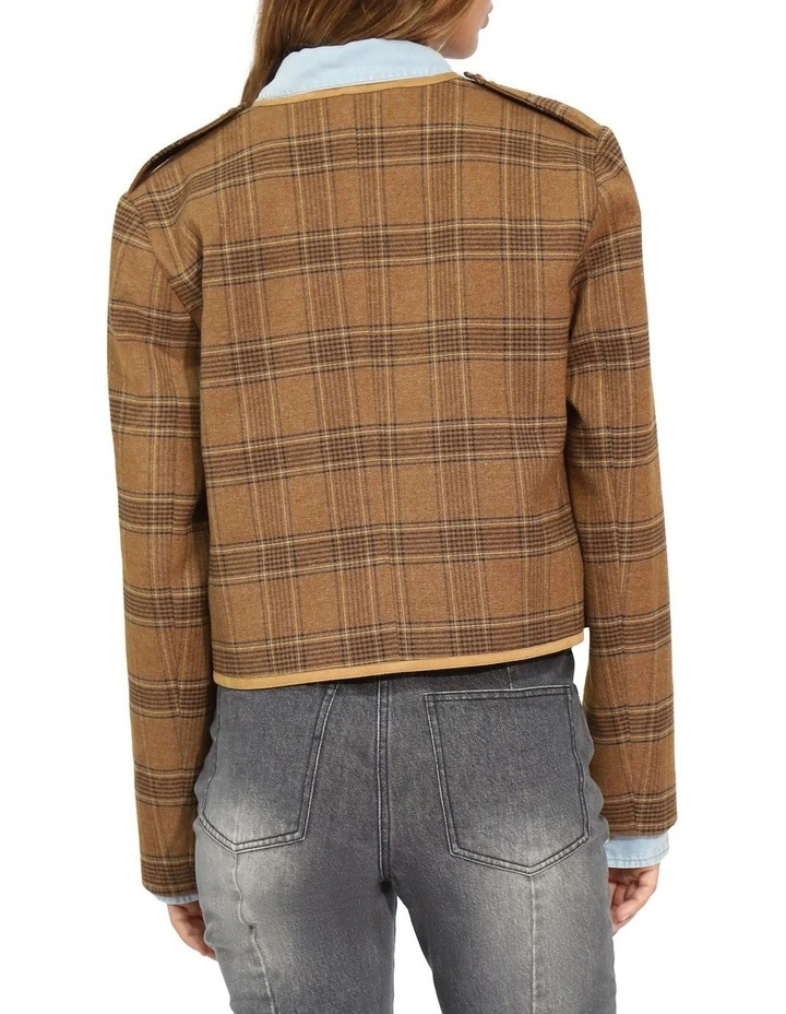 Dynasty Boxy Paisley Jacket in Caramel/Black Check image 4