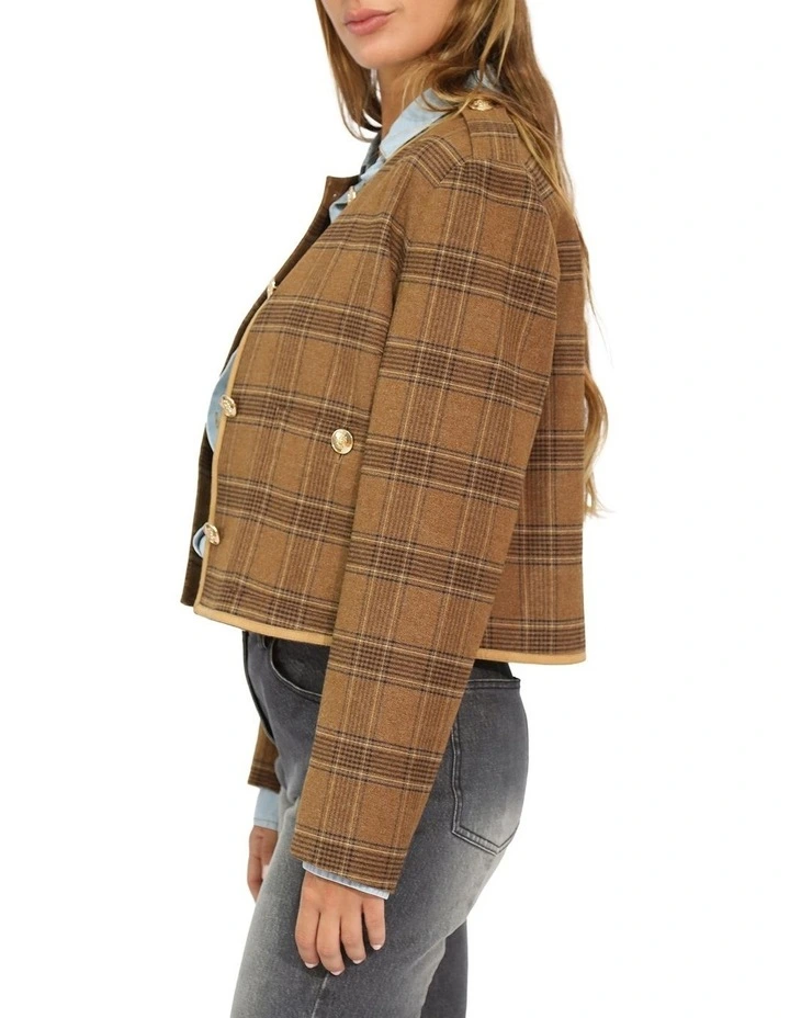 Dynasty Boxy Paisley Jacket in Caramel/Black Check image 6