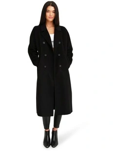 Boss Girl Double Breasted Lined Wool Coat in Black