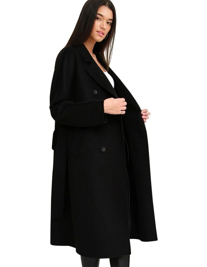 Boss Girl Double Breasted Lined Wool Coat in Black image 4
