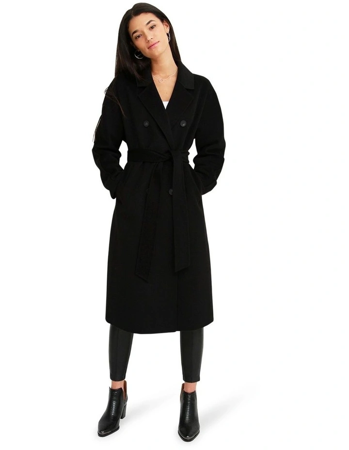 Boss Girl Double Breasted Lined Wool Coat in Black image 5
