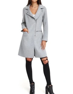 Last Chance Wool Blend Moto Coat in Grey Marle