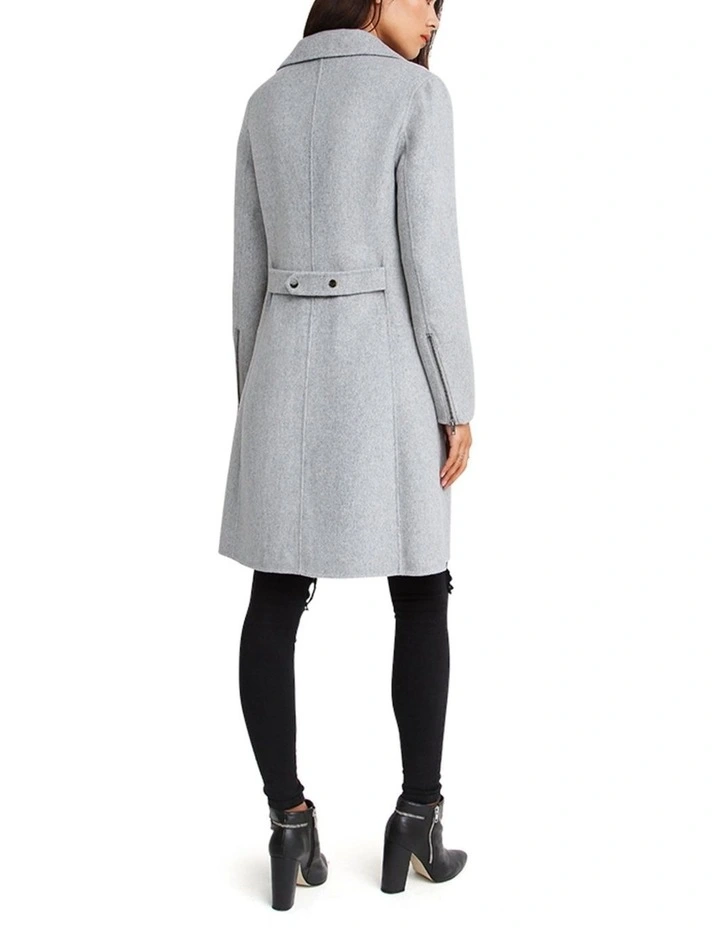 Last Chance Wool Blend Moto Coat in Grey Marle image 2