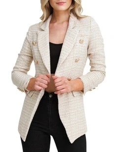 Princess Polina Tweed Blazer in Beige Marle
