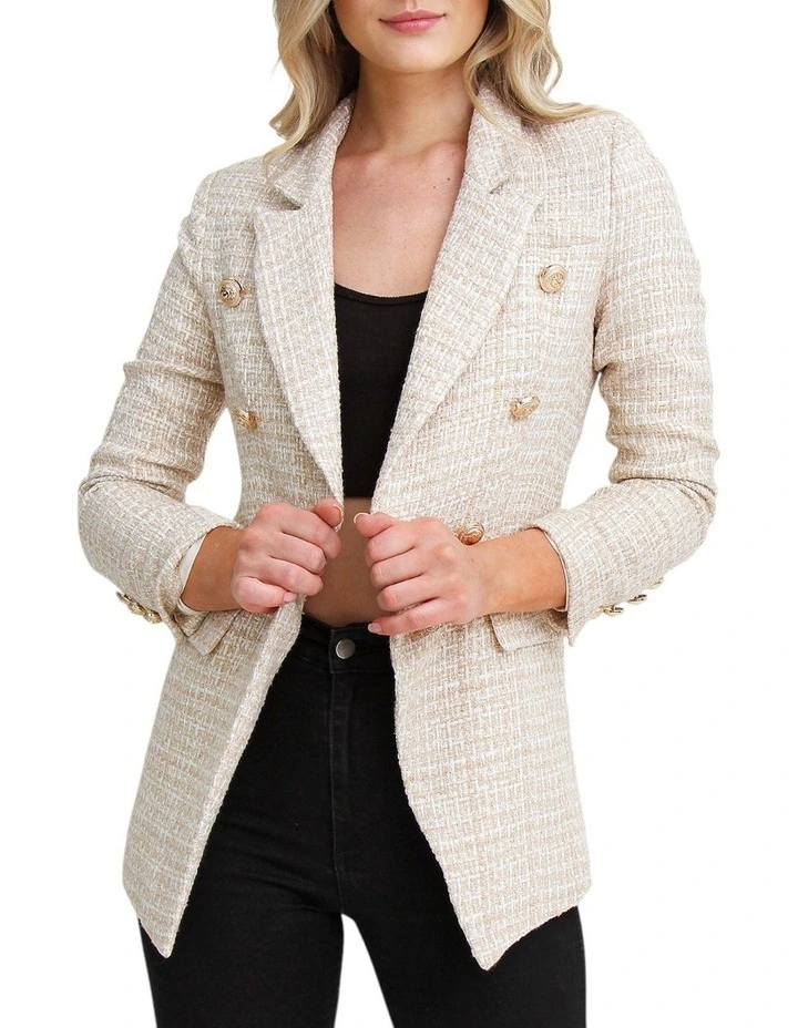 Princess Polina Tweed Blazer in Beige Marle image 1