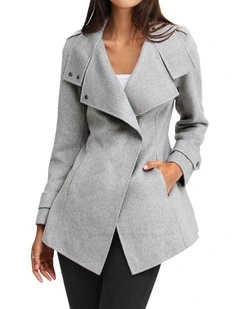 Bad Girl Wool Blend Moto Coat in Grey Marle
