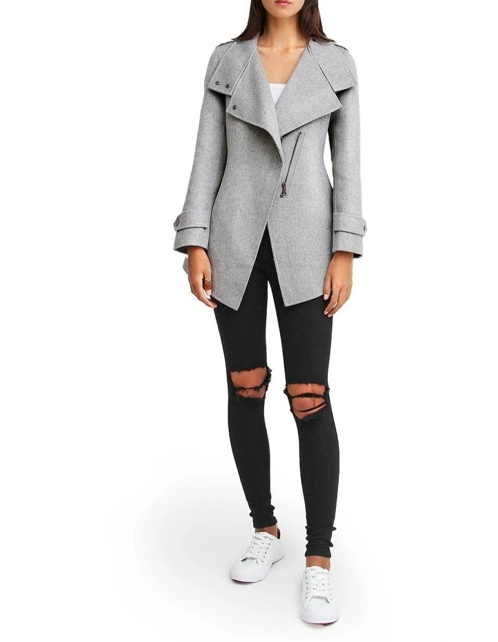 Bad Girl Wool Blend Moto Coat in Grey Marle image 2