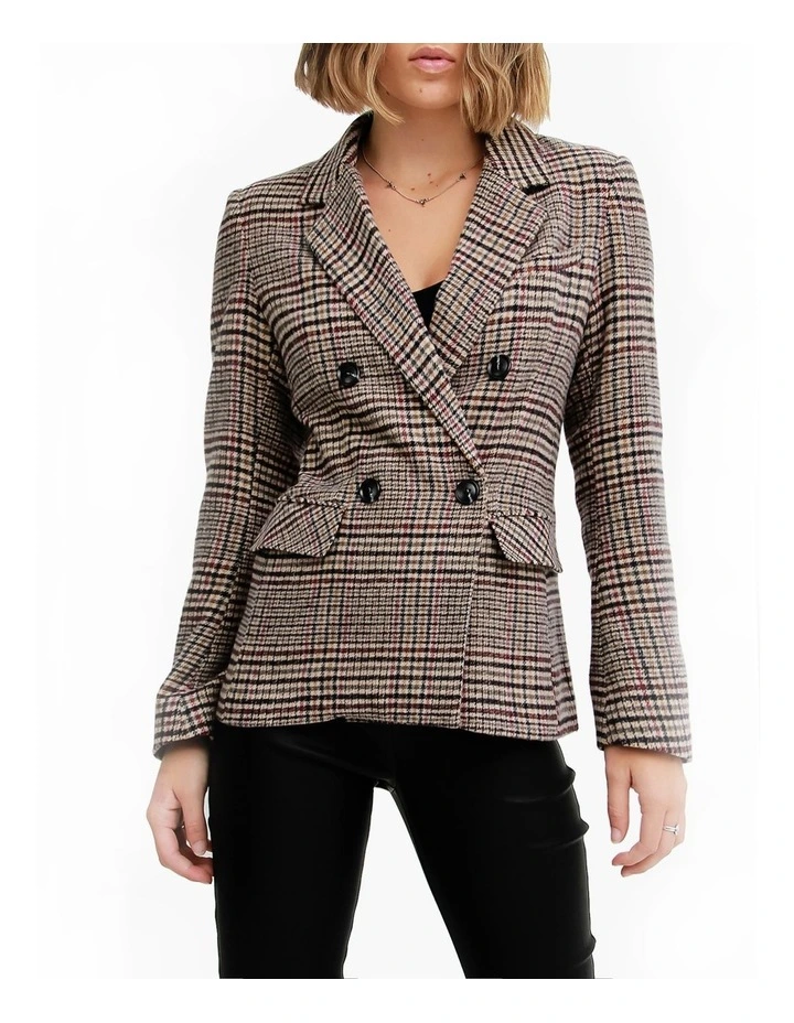 Piccadilly Wool Blend Plaid Blazer in Oat image 1